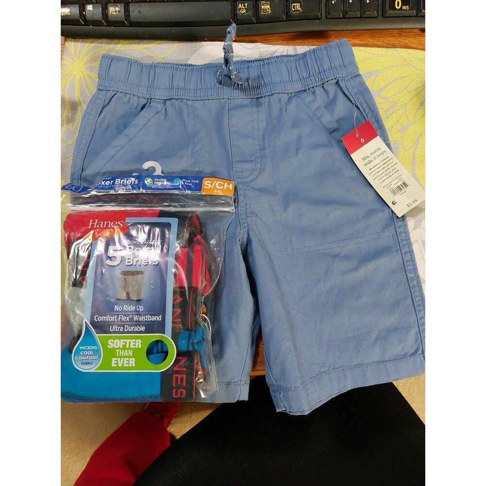 Hanes 5 pk boxer briefs sz sm and 375 kids shorts sz 6